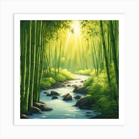 A Stream In A Bamboo Forest At Sun Rise Square Composition 85 Art Print