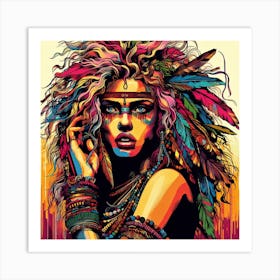 Girl With Feathers Art Print