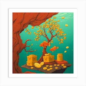 Gold Coins And A Tree Art Print