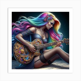 Colorful Girl With Guitar Art Print