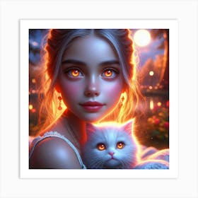 Beautiful Girl With Cat 1 Art Print