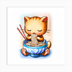 Cat Eating Noodles 1 Art Print