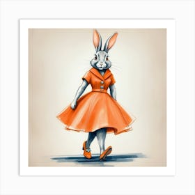 Rabbit In Orange Dress 1 Art Print