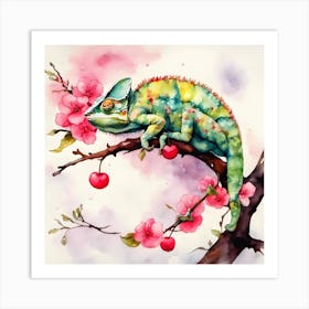 Chameleon On A Branch Art Print