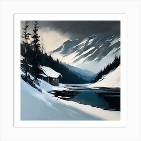 Winter Landscape, Highland Mountain Retreat Art Print