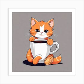 Cute Orange Kitten Loves Coffee Square Composition 10 Art Print