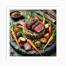 A Luxurious Plate Of Stone Roasted Lamb, Featuring Art Print