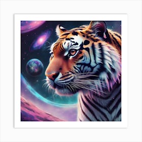 A Dreamy Surreal Tiger In A Cosmic Backdrop Art Print