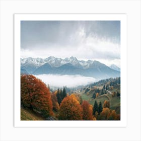 Autumn Landscape Panorama Tatra Mountains Embracing The Gentle Hues Of Fall Trees Awash With Orang (3) Art Print