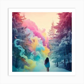 Firefly Winter, Forest, Smoke, Baby Blue, Pink, Yellow, Light Magenta, Art, 4k, Resolution, Photorea (3) Art Print