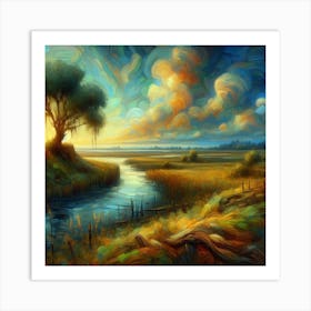 Sunset By The River Art Print