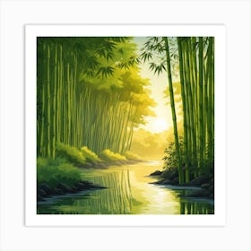 A Stream In A Bamboo Forest At Sun Rise Square Composition 283 Art Print