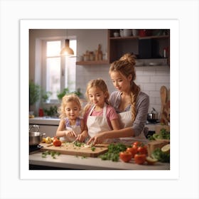 Photo Mother And Daughter Cooking At The 3 Art Print