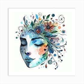 Woman'S Face With Flowers 2 Art Print