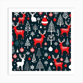 Christmas Deer Seamless Pattern Art Print