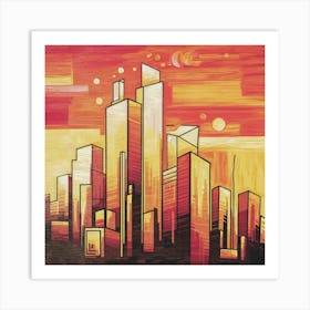 An Abstract Drawing Of A City Skyline Wi Art Print