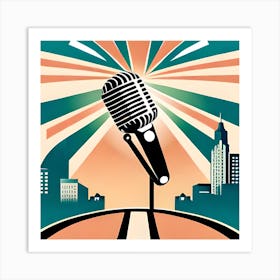 Cityscape Microphone Broadcast Interview Retro Vintage Art Print