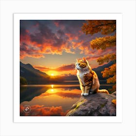 Cat At Sunset Art Print