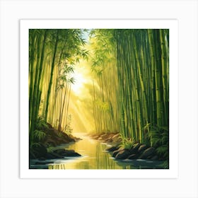 A Stream In A Bamboo Forest At Sun Rise Square Composition 413 Art Print