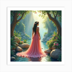 Enchanting Queen In A Watercolor Lush Oasis 1 Art Print