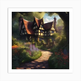 Summer Garden of Timber Framed Manor House Art Print