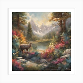 Deer In The Mountains Art Print