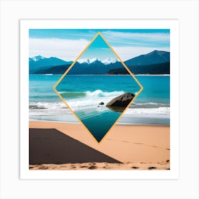 Beach Scene With Mountains Art Print