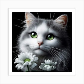 Cat With Flowers 1 Art Print