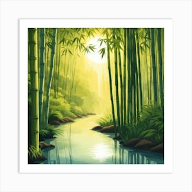 A Stream In A Bamboo Forest At Sun Rise Square Composition 325 Art Print