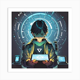 Boy Holding A Tablet Art Print