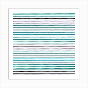 Marker Stripes Blue Turquoise Square Art Print