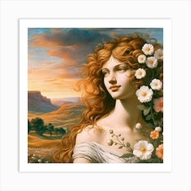 Girl With Flowers Art Print