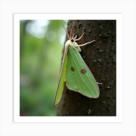 A Delicate Luna Moth Resting On A Tree Trunk 2 Art Print