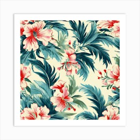 Hibiscus Seamless Pattern, Ruffled Hem And Floral Liberty Print Palm Print Viscose Art Print