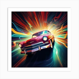 Retro Car In Motion Art Print