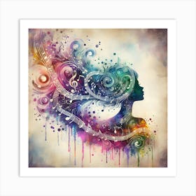 Abstract Of A Woman With Music Notes Art Print