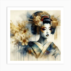 Japan Traditional Geisha Illustration By Ad 60 Art Print