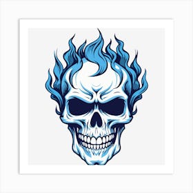 Blue Skull With Flames Art Print