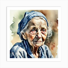 Old Woman Watercolor Painting Art Print