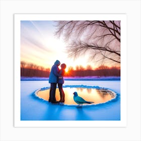 Couple Kissing In The Snow 1 Art Print