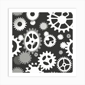 White Gears On Black Background 1 Art Print