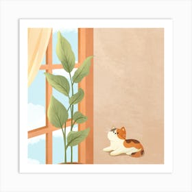 Cat In Front Of Window Art Print