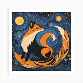 Fox In The Night Sky Art Print