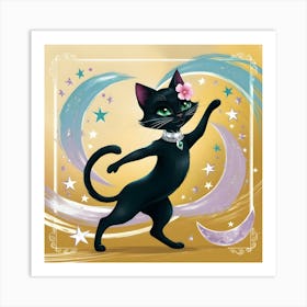 A Whimsical Illustration Of A Sleek Black Cat 2 Art Print