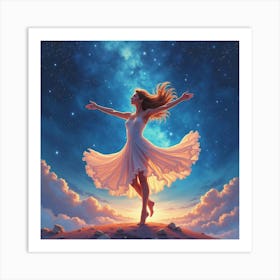 Watercolor Dancer In Celestial Cosmic Backdrop 1 Art Print