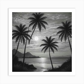 Black And White Of Palm Trees 1 Art Print