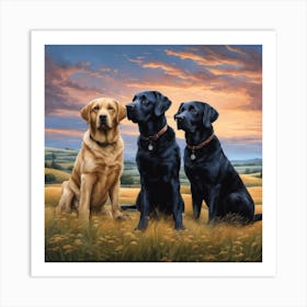 Black Labradors Art Print