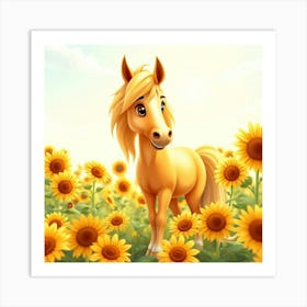 Horse In Sunflower Field 28 Art Print