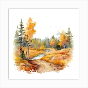 Watercolor Autumn Landscape 34 Art Print