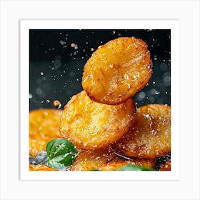 Fried Bananas On A Black Background Art Print